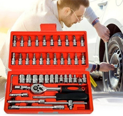 AshmakamMart 46in1-32 46 in 1 Compact and Durable Socket Wrench Kit with Carry Case Double Sided Box End Wrench(Pack of 1)