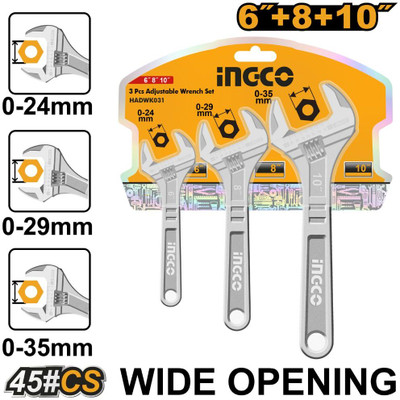 INGCO HADWK031 3 Pcs Adjustable wrench set Single Sided Combination Wrench(Pack of 3)