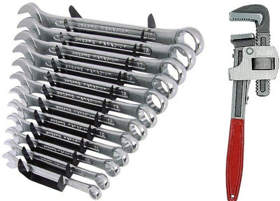 SHIVSHAKTI 12 pcs Long Combination Spanner Set With Heavy Rigid 10 Inch Pipe Jaw Wrench for All Purposes Double Sided Pipe Wrench(Pack of 2)