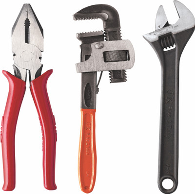 JK Super Drive Multi Utility Hand Tool Kit For Home 8 Inch Regular Plier, 8 Inch Adjustable Spanner, 10 Inch Single Sided Pipe Wrench(Pack of 3)