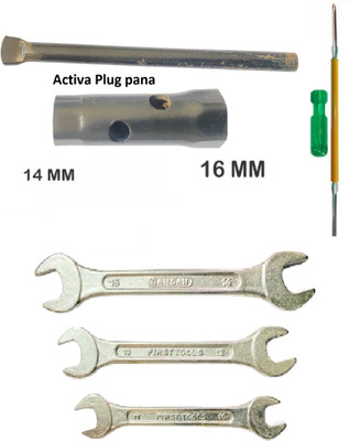 GrabMoor A-1B Activa Plug Spanner 14X16, 2in1 Screwdriver, 10X11 12X13 14X15 Spanner Multi-purose Scooty tool kit for All Scooty Double Sided Open End Wrench(Pack of 5)