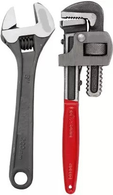 JMD Tools 10 Inch Pipe Wrench and 8 Inch Adjustable Wrench Single Sided Pipe Wrench 10 Inch Pipe Wrench and 8 Inch Adjustable Wrench Single Sided Pipe Wrench Single Sided Pipe Wrench(Pack of 2)
