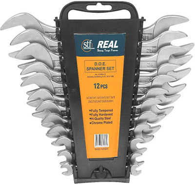 REALstf Real-DOE-12PCS-TR Real Heavy Duty Double Open End(D.O.E) 12 Pcs. Set with Hanging Tray Double Sided Open End Wrench(Pack of 12)