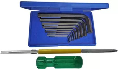 One Stop Shop 9pc Hex Allen key set and 2in1 Screwdriver Double Sided L Type Wrench Single Sided L Type Wrench(Pack of 1)