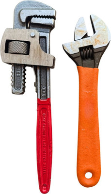 TOVILLA Heavy Duty AS-8In PW-10In Adjustable Wrench, Spanner, Stillson Wrench, Movable Jaw Spanner, Pipe Wrench Single Sided Pipe Wrench(Pack of 2)