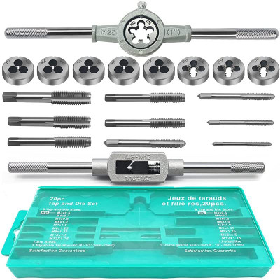 PKT 20pcs Alloy Steel Tap and Die Set with Adjustable Wrench Single Sided T Type Wrench(Pack of 20)