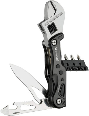 Calldrishe 9-In-1 Multi Tool Stainless Steel Adjustable Wrench with LED Light Bottle Opener Multifunctional Pocket Tool Set Wrench Tool With 3 Changeable Screwdrivers Single Sided Speed Wrench(Pack of 1)