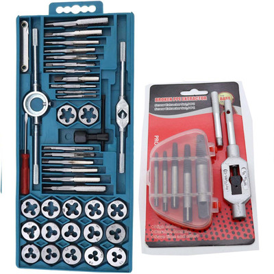A&S TOOLSHOP 40x Multifunction Tap Die Set Nut And Bolt Screw Thread Cutter Wrench Repair Tool Professional Carbon Steel Heavy Duty Tool Kits with 1set of 5pcs screw extractor Single Sided Speciality(Pack of 1)