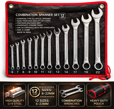 manvi VEW Combination Spanner Set 12 Pcs Combination Spanner Set 6mm To 22 mm ,12-Piece Double Sided Combination Wrench(Pack of 12) deal from flipkart