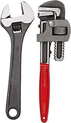BALRAMA Spare & Service Pipe wrench & Spanner Pipe Wrench 12 Inch & Adjustable Spanner 08Inch Single Sided Combination Wrench(Pack of 1)