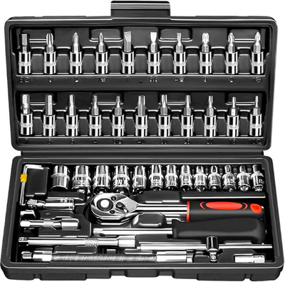 AshmakamMart 46in1-15 46 in 1 Chrome Vanadium Socket Tool Kit with Compact Storage Case Double Sided Box End Wrench(Pack of 1)