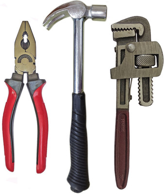 Inditrust new Heavy duty 10inch Pipe Wrench 8inch Plier and 10inch Claw Hammer (Pack of 3) Single Sided Pipe Wrench(Pack of 3)