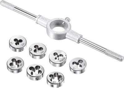 uptodateprouducts 8 Pcs Metric Die Set - Screw Die & Adjustable Wrench Holder with M3-M12 Dies Threading and Rethreading Cutting External Thread Processing Tapping Single Sided Speciality(Pack of 1)