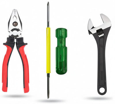 SCC Hand Tool Kit 8 Lineman Plier, Reversible Screwdriver & Adjustable Wrench Single Sided Socket Wrench(Pack of 3)