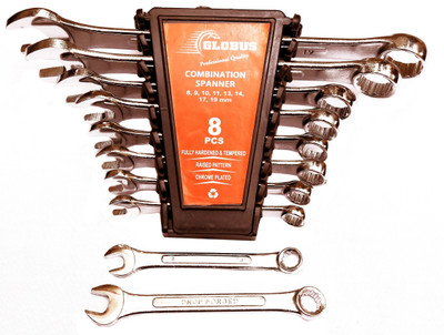 Globus COMBINATION WRENCH SET/8 , RAISED PANEL, CHROME MIRROR FINISH IN PLASTIC RAKE KIT WITH LOCK Double Sided Combination Wrench(Pack of 1)