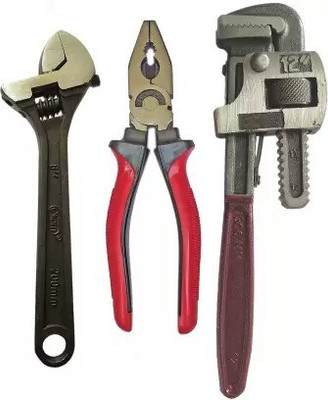 ToolSet 12inch Pipe Wrench 8inch Adjustable Wrench 8inch Plier 12inch Pipe Wrench 8inch Adjustable Wrench 8inch Plier Single Sided Open End Wrench(Pack of 1)