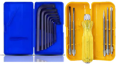 Kiesh 5 Pcs Combination Screwdriver Set with 9 Pcs Allen Key Set For Bike/Cycle/Guitar Combination Screwdriver Set(Pack of 2)
