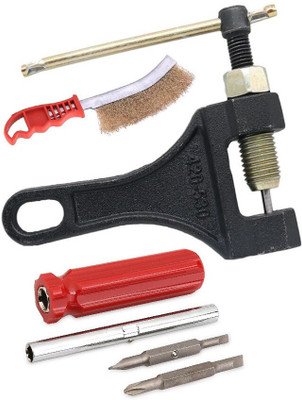 Digital Craft Combo of 3 Essential Tools Bicycle Chain Pin Remover Bike Link Breaker Splitter MTB Cycle Repair with Tool Bicycle Chain Puller Link Extractor Cycle Repair with Hand Brush & 4in1 Screw Driver Single Sided Speciality(Pack of 1)