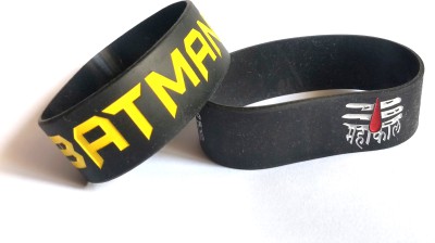 Meeko.com Batman With Mahakal Rubber Wrist Band Men & Women(Black, Pack of 2)