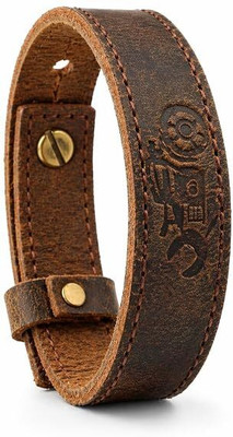 The Bikerz Leather Wrist Band for Men & Women | Handmade Vintage Style | Brass Closure Men & Women(Brown, Pack of 1)