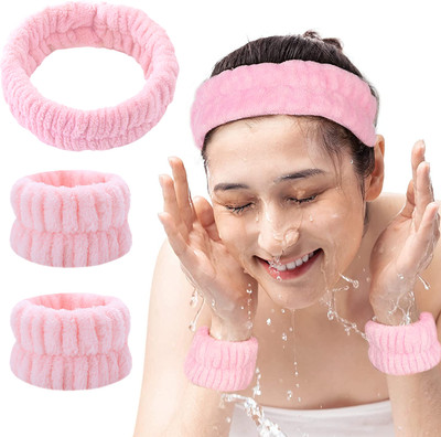 STHIRA Face Wash Headband Wristband Combo, Hairband for Women Men & Women(Pink, Pack of 2)