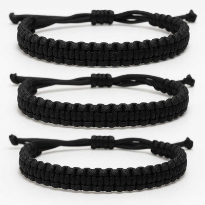 Krishnacollection Handmade Dhaga Adjustable Bracelet for Bracelets pack of 3 Men & Women(Black, Pack of 3)