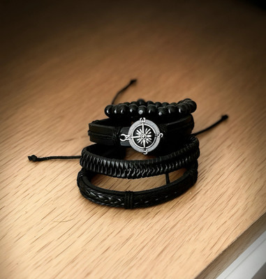 Rajwanti Collection Black leather Bracelet for Men, Boys Fashion Bracelet, Real Leather Wristband Men(Black, Pack of 1)