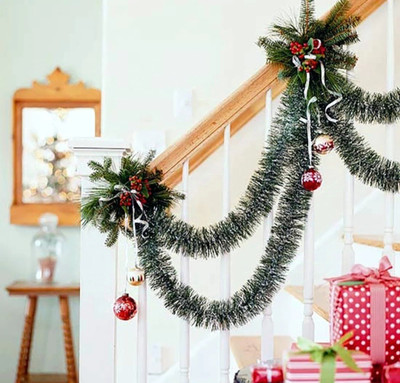 GARCY Artificial Tinsel Garland Snow Tipped Green Heavy Christmas Strings Tinsel -2 Tinsel Pack of 2