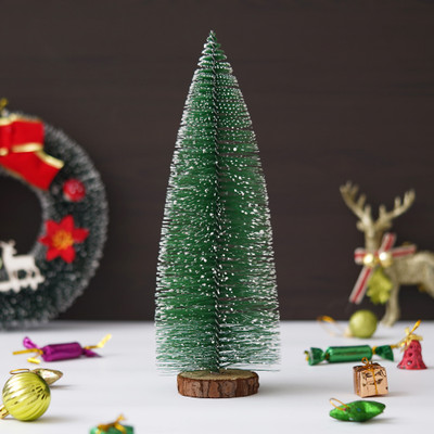 eCraftIndia Green Artificial Frosted Bottle Brush Christmas Tree with Wooden Base Miniature Christmas Tree Pack of 1