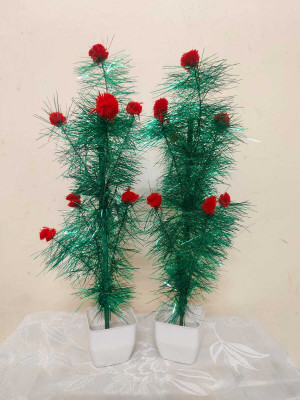 Nehuu creation Green Artificial Tree For Christmas Decoration Tree Set of 2 Christmas Tree Candles Pack of 2