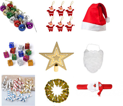 manrish Christmas Tree Decoration Items 40 Ornaments With Cap,Beard & Band Combo Hanging Ornaments Pack of 43