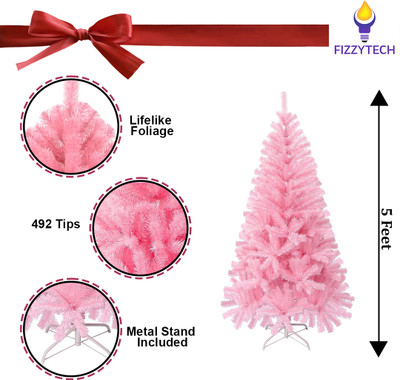 FIZZYTECH Pine 152.4 cm (5.0 ft) Artificial Christmas Tree(Pink)