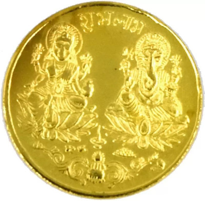 Dirghaanshi Laxmi Ganesh Golden Coin Yantra for Pooja,Health,Wealth Prosperity and Success Brass, Gold Yantra(Pack of 1)