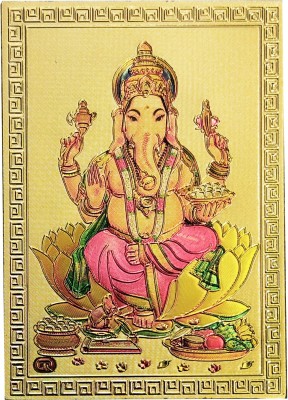 HAWAI Gold Plated Pocket Size Lord Ganesha Ganpati Poster Sticker Photo (8.5x6cm) Plated Yantra(Pack of 1)