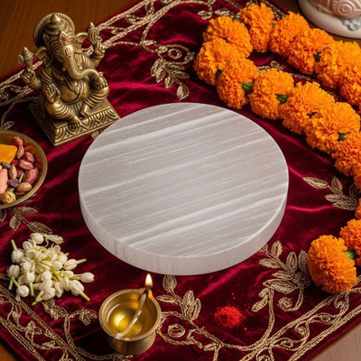 Sacred Sutra Crystal Plain Round Selenite Charging Plate (3 INCH) Crystal Charging Plate Crystal Yantra(Pack of 1)