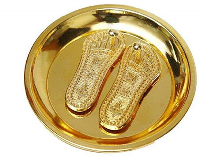 Aanshi shoppe Shri Maa Lakshmi Charan Paduka with Golden Plate Brass Yantra