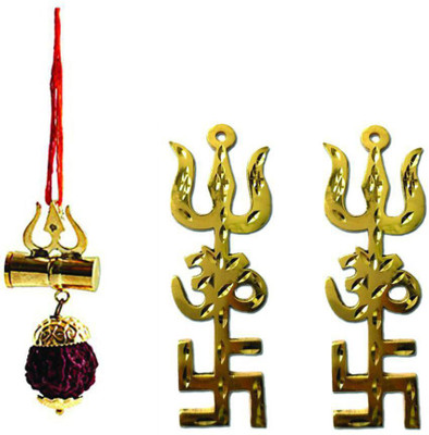 DvR Clik Rudraksha Trishul Trishakti Yantra Brass Wall/Door Hanging Vastu decor Brass Yantra(Pack of 3)