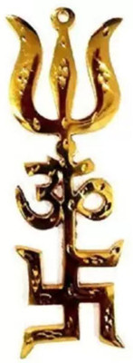 RATI HANDICRAFTS Trishakti Yantra Swastik Om and Trishul Original Bras Home Decor and Puja Yantra Brass Yantra