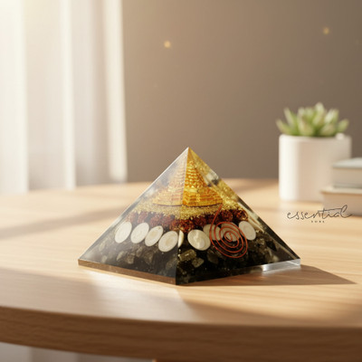 Essentialsoul Pyrite Crystal Pyramid, Showpiece for Home Office Decor Polyresin Yantra(Pack of 1)