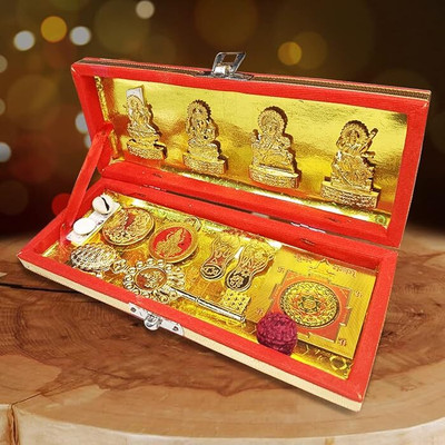 Global Reach Shri Dhan Laxmi Kuber Bhandari Box for Success in Your Home and Office - 19.5 cm Decorative Showpiece  -  2.5 cm(Steel, Red)