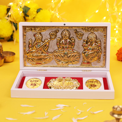 Mantrasouvenir 3D Charan Paduka Laxmi Ganesh Saraswati idols for Home Temple, Pooja Room Plastic Yantra(Pack of 1)