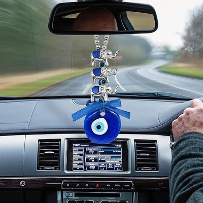 Ishwaraa Evil Eye with 3 Silver Elephant Hanging Glass, Polyresin Yantra(Pack of 1)