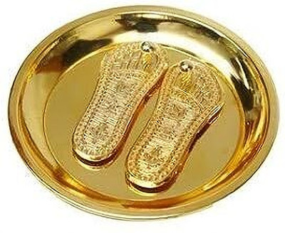 HOUSEOFASTRO Gold Plated maa laxmi charan paduka with Plate Diwali Pooja Article (7 cm) Brass Yantra(Pack of 1)