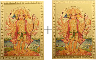 HAWAI Shree Panchmukhi Hanuman Gold Plated Pocket Size Small Poster Sticker(8.5x6cm) Plated Yantra(Pack of 2)