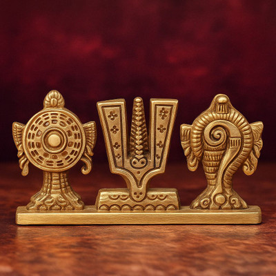 Droppati Enterprises Shankh Chakra Namah Showpiece for Pooja Room & Home Decor Iron with Gold Polish Iron Yantra(Pack of 1)