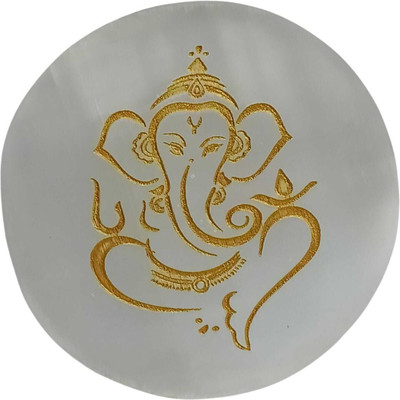ANKKJYOTI Selenite Plate with Carved Lord Ganesha – 3.5” Diameter × 0.5” Thickness Crystal Yantra(Pack of 1)
