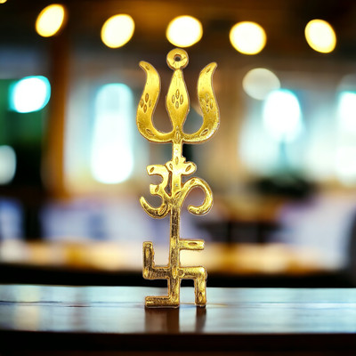 BRAJSTORE Vastu/Feng Shui /Trishakti (Swastik Om Trishul Symbol) Golden Plated Plated Yantra
