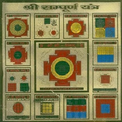 Benares Souvenirs Brass Shree Sampurna Yantra 3X3inch Energised with Mantra-Made in Kashi Brass Yantra(Pack of 1)
