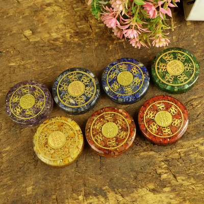 REIKI CRYSTAL PRODUCTS 7 Chakra Zibu Orgon Symbol Set Crystal, Copper Yantra(Pack of 1)