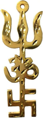 Banaras Box 4inch Brass Swastik Om Trishul Wall Hanging Vastu Trishakti Yantra Home/Office Brass Yantra(Pack of 1)